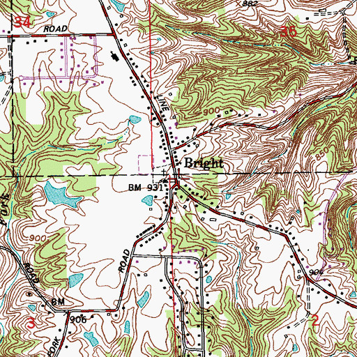 Topographic Map of Bright, IN