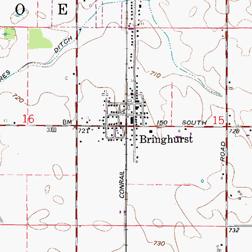 Topographic Map of Bringhurst, IN