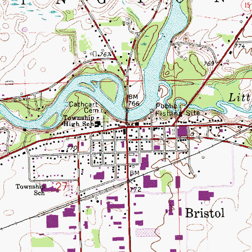 Topographic Map of Bristol, IN