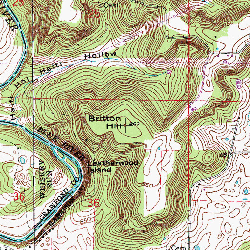 Topographic Map of Britton Hill, IN