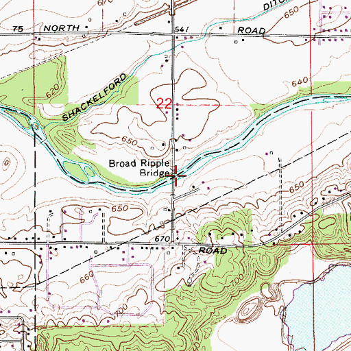 Topographic Map of Broad Ripple Bridge, IN