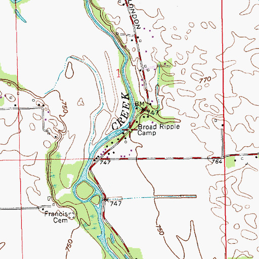 Topographic Map of Broad Ripple Camp, IN