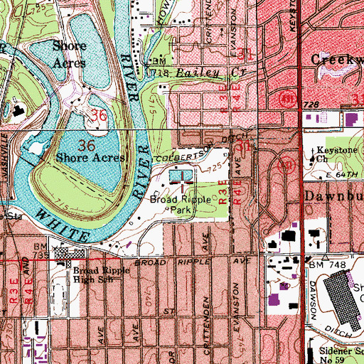Topographic Map of Broad Ripple Park, IN