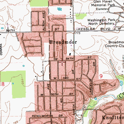 Topographic Map of Broadmoor, IN