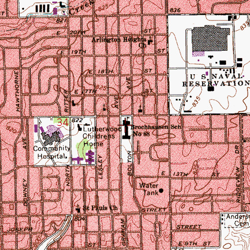 Topographic Map of Anna Brochhausen Elementary School, IN