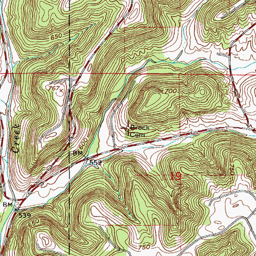 Topographic Map of Brock Cemetery, IN