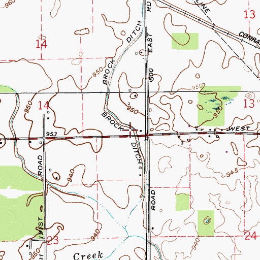 Topographic Map of Brock Ditch, IN