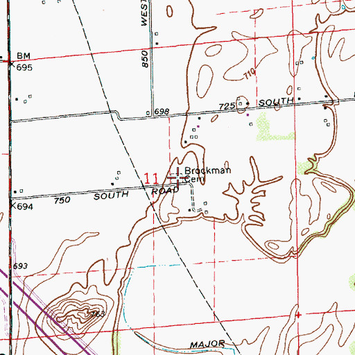 Topographic Map of Brockman Cemetery, IN