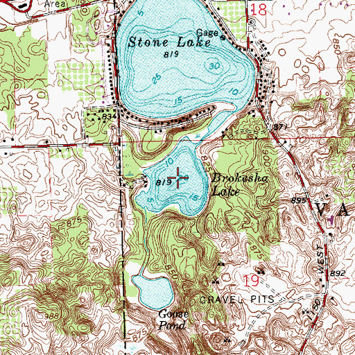 Topographic Map of Brokesha Lake, IN