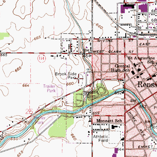 Topographic Map of Brook Side Park, IN