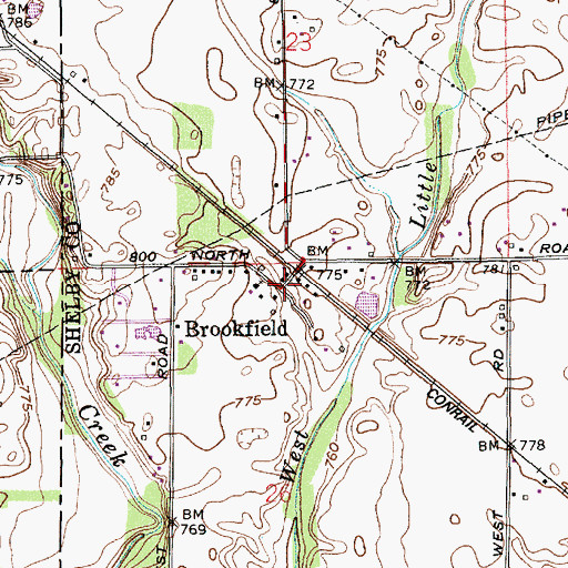 Topographic Map of Brookfield, IN