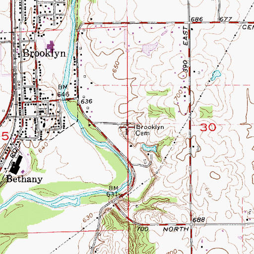 Topographic Map of Brooklyn Cemetery, IN