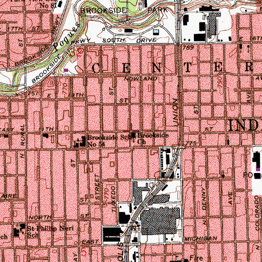 Topographic Map of Brookside Methodist Church, IN