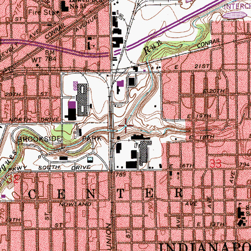 Topographic Map of Brookside Creek, IN