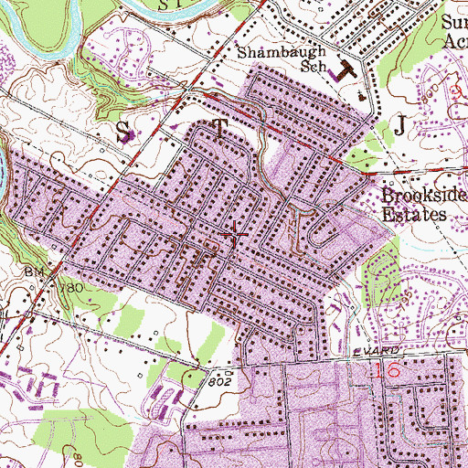 Topographic Map of Brookside Estates, IN