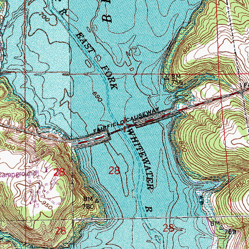 Topographic Map of Brookville Lake, IN