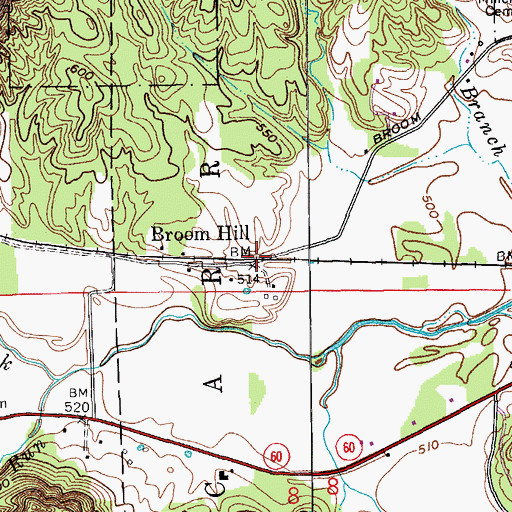 Topographic Map of Broom Hill, IN
