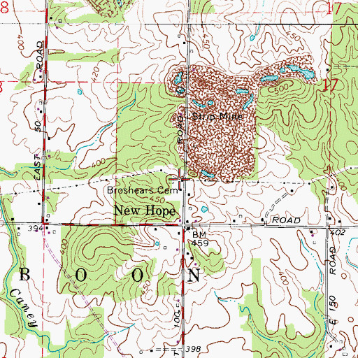 Topographic Map of Broshears Cemetery, IN