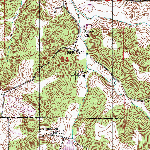 Topographic Map of Brown Cemetery, IN