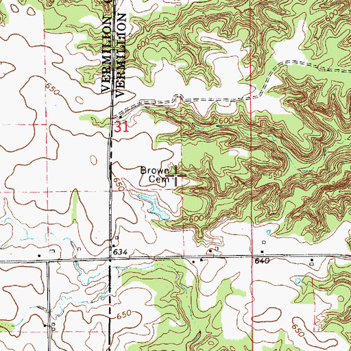 Topographic Map of Brown Cemetery, IN