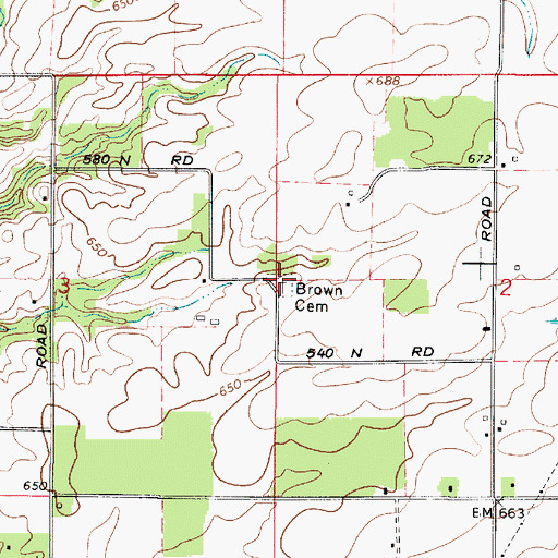 Topographic Map of Brown Cemetery, IN