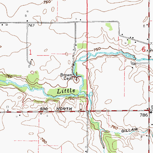 Topographic Map of Brown Cemetery, IN