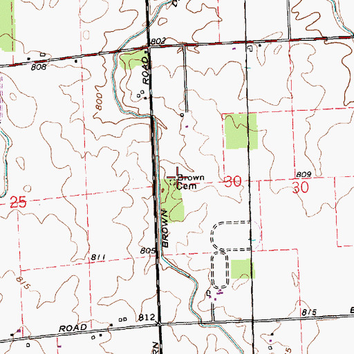 Topographic Map of Brown Cemetery, IN