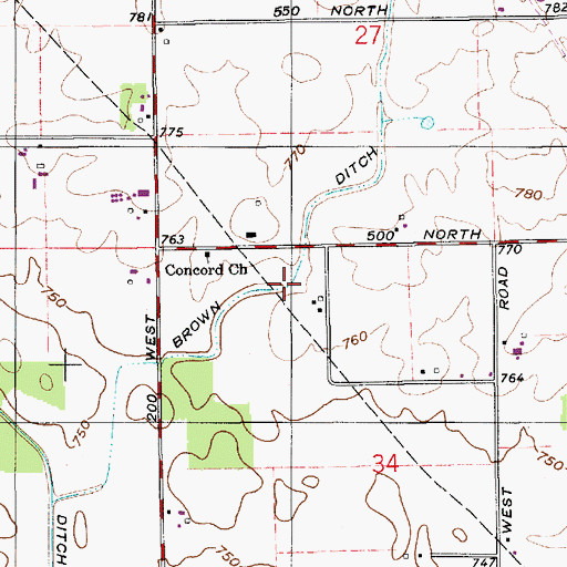 Topographic Map of Brown Ditch, IN