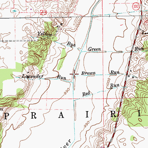 Topographic Map of Brown Run, IN