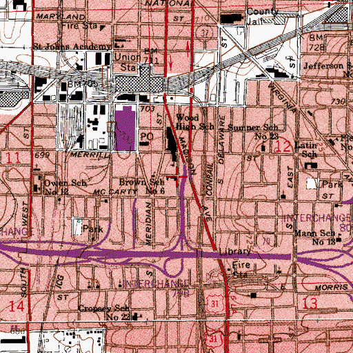 Topographic Map of Brown School Number 6 (historical), IN