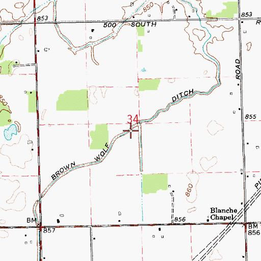 Topographic Map of Brown Wolf Ditch, IN