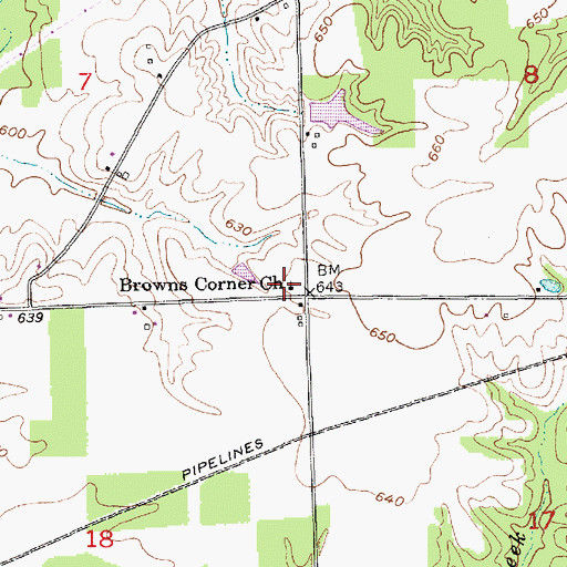 Topographic Map of Browns Corner Church, IN