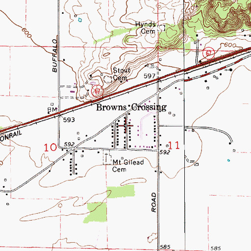 Topographic Map of Browns Crossing, IN