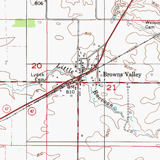 Topographic Map of Browns Valley, IN