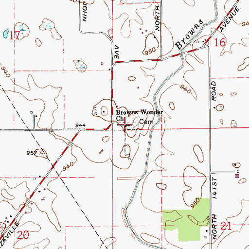 Topographic Map of Browns Wonder Church, IN