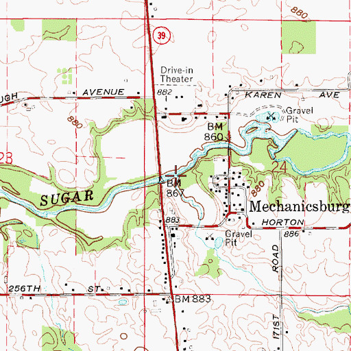Topographic Map of Browns Wonder Creek, IN