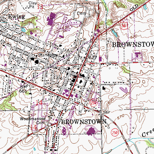Topographic Map of Brownstown, IN