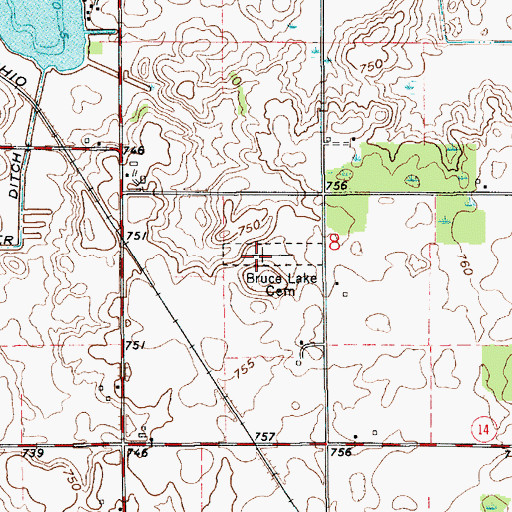 Topographic Map of Bruce Lake Cemetery, IN