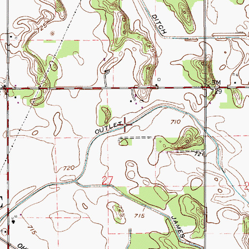 Topographic Map of Bruce Lake Outlet, IN