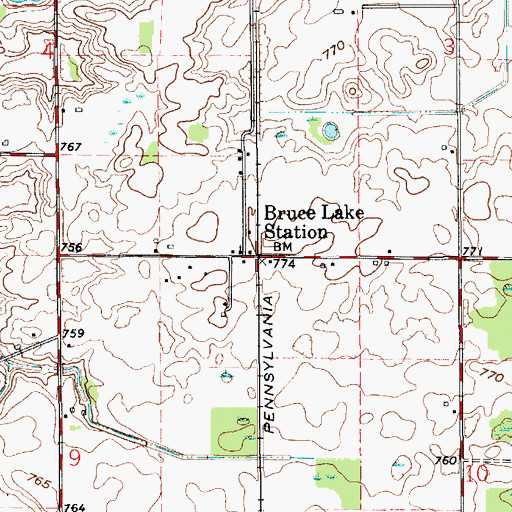 Topographic Map of Bruce Lake Station, IN