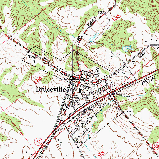 Topographic Map of Bruceville, IN