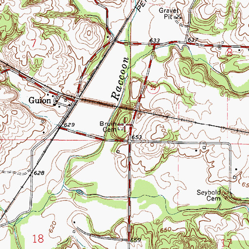 Topographic Map of Bruin Cemetery, IN