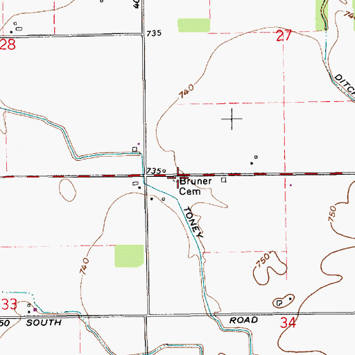 Topographic Map of Bruner Cemetery, IN