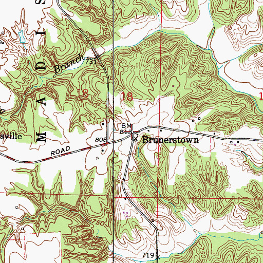 Topographic Map of Brunerstown, IN