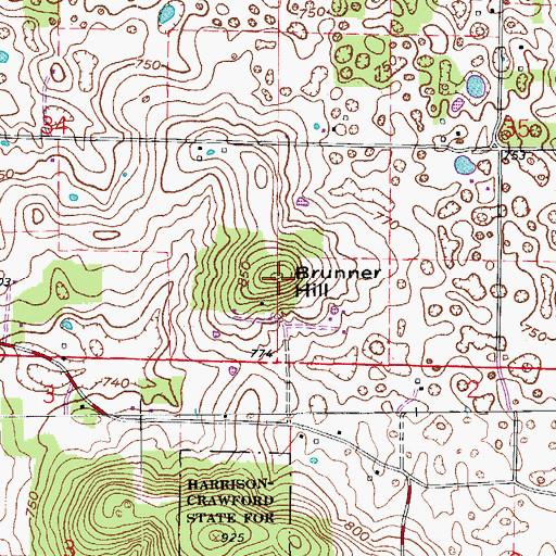 Topographic Map of Brunner Hill, IN