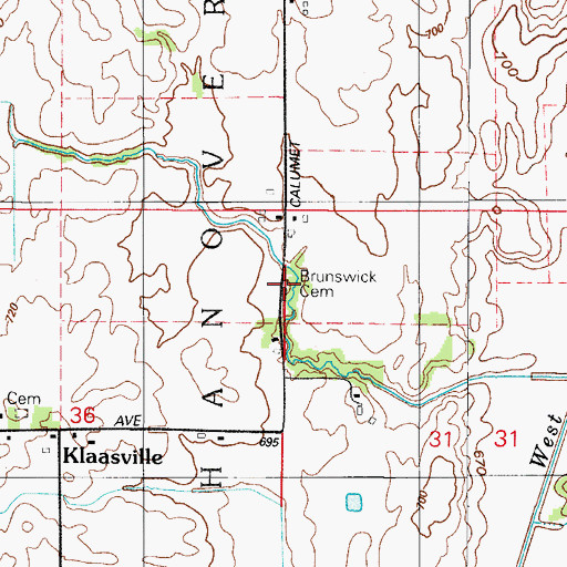Topographic Map of Brunswick Cemetery, IN