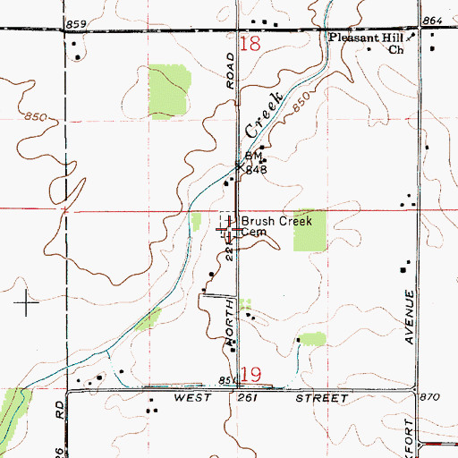 Topographic Map of Brush Creek Cemetery, IN