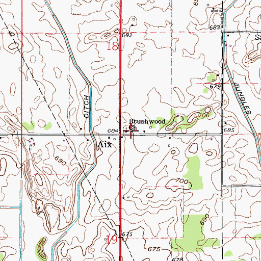 Topographic Map of Brushwood Church, IN