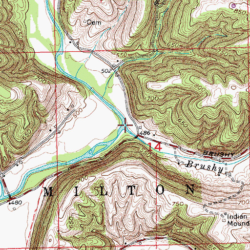 Topographic Map of Brushy Fork, IN