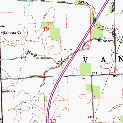 Topographic Map of Brushy Run, IN